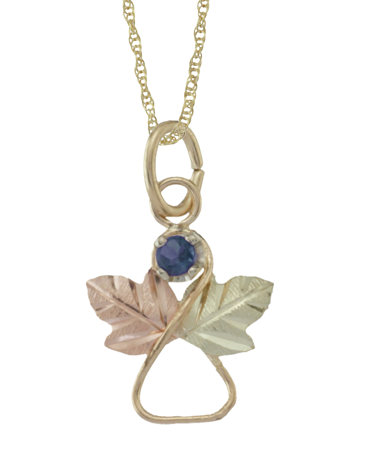 blue-topaz-angel-heart-pendant-necklace-10k-yellow-gold-12k-green-and-rose-gold-black-hills-gold-motif-25211B Blue Topaz Angel Heart Pendant Necklace, 10k Yellow Gold, 12k Green and Rose Gold Black Hills Gold Motif