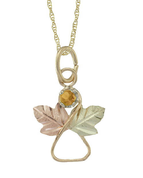 citrine-angel-heart-pendant-necklace-10k-yellow-gold-12k-green-and-rose-gold-black-hills-gold-motif-25211C-500mp Citrine Angel Heart Pendant Necklace, 10k Yellow Gold, 12k Green and Rose Gold Black Hills Gold Motif