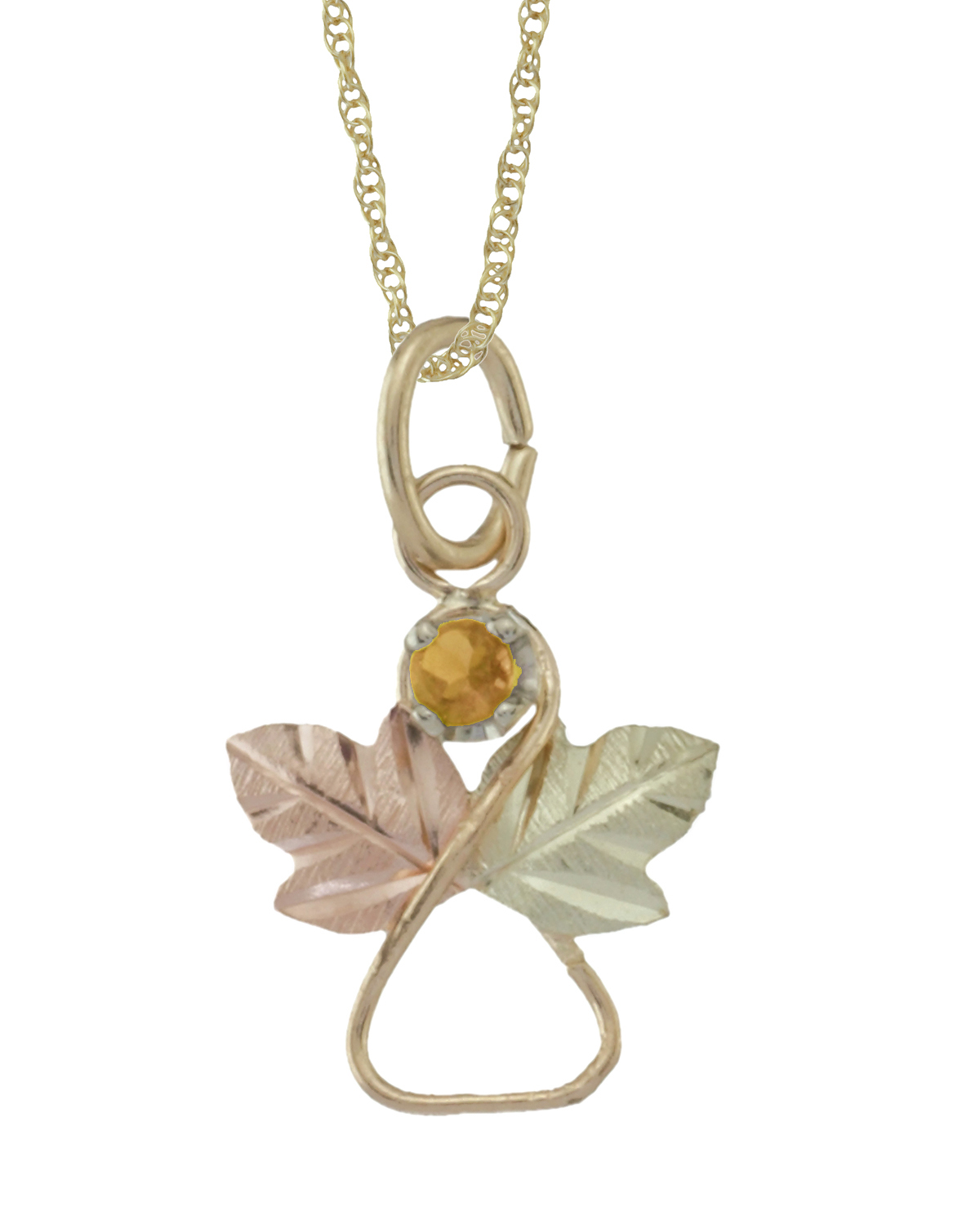 citrine-angel-heart-pendant-necklace-10k-yellow-gold-12k-green-and-rose-gold-black-hills-gold-motif-25211C Citrine Angel Heart Pendant Necklace, 10k Yellow Gold, 12k Green and Rose Gold Black Hills Gold Motif