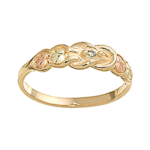 Diamond Scalloped Petite Band, 10k Yellow Gold, 12k Green and Rose Gold Black Hills Gold Motif