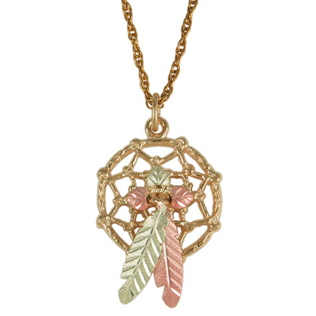 dream-catcher-2-feather-10ky-necklace-25925-1006 Dream Catcher 2 Feather Earrings, 10k Yellow Gold, 12k Green Gold, 12k Rose Gold Black Hills Gold Motif