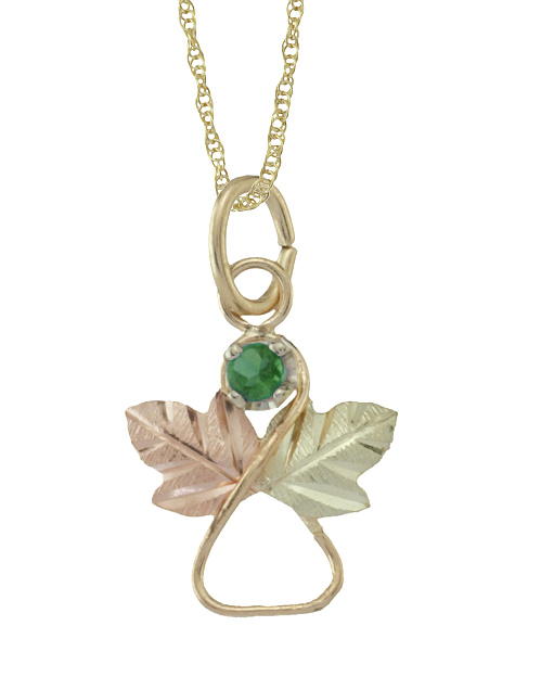 emerald-angel-heart-pendant-necklace-10k-yellow-gold-12k-green-and-rose-gold-black-hills-gold-motif-25211E-500mp Emerald Angel Heart Pendant Necklace, 10k Yellow Gold, 12k Green and Rose Gold Black Hills Gold Motif