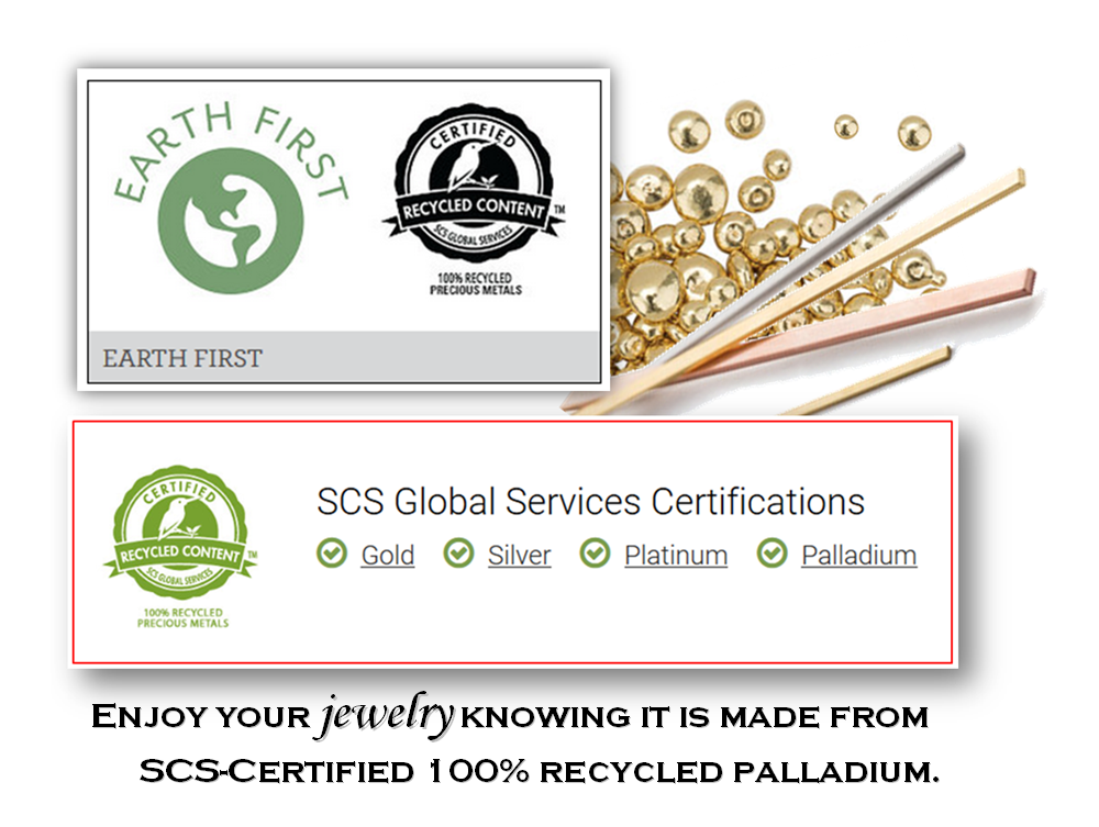 The palladium rings on this page are earth friendly as they are crafted with 100 percent recycled karats using the strict SCS Global Services Certifications system.