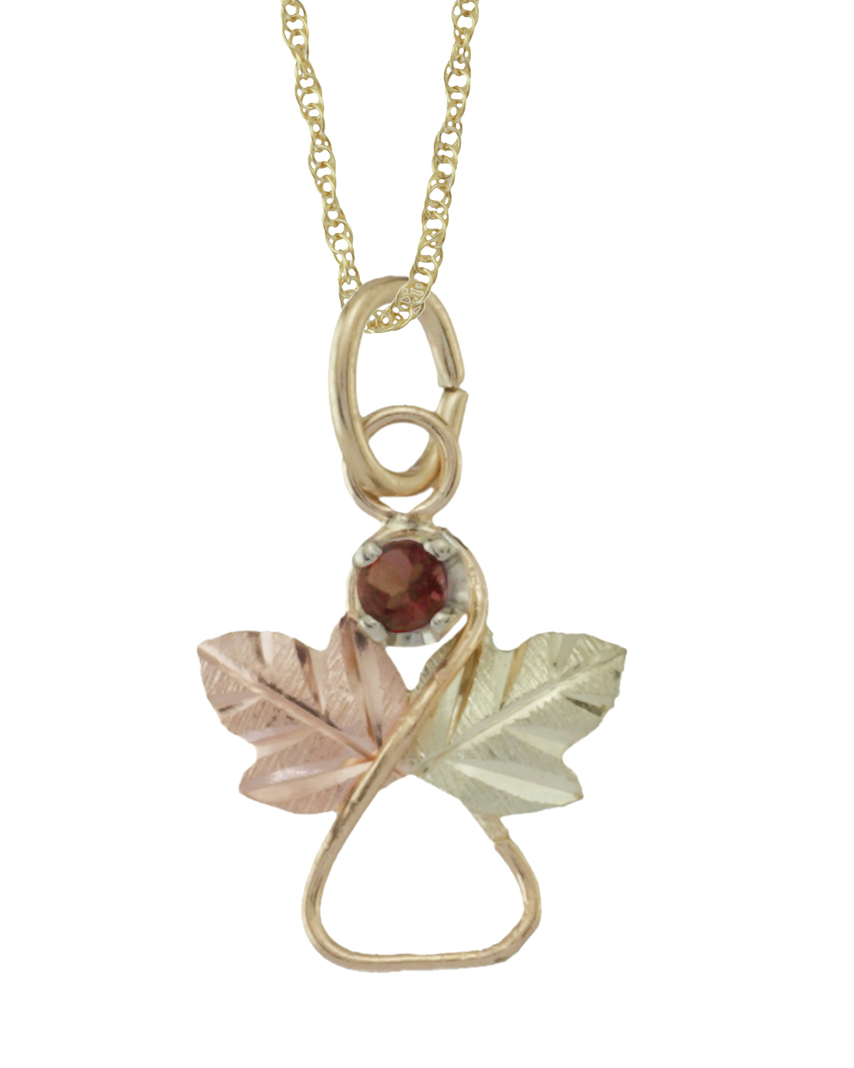 garnet-angel-heart-pendant-necklace-10k-yellow-gold-12k-green-and-rose-gold-black-hills-gold-motif-25211G Garnet Angel Heart Pendant Necklace, 10k Yellow Gold, 12k Green and Rose Gold Black Hills Gold Motif