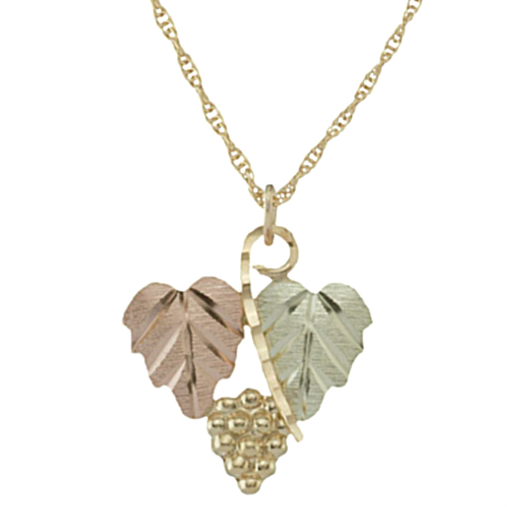 Grape Cluster Necklace in 10k Yellow Gold, 12k Green and Rose Gold Black Hills Gold Motif