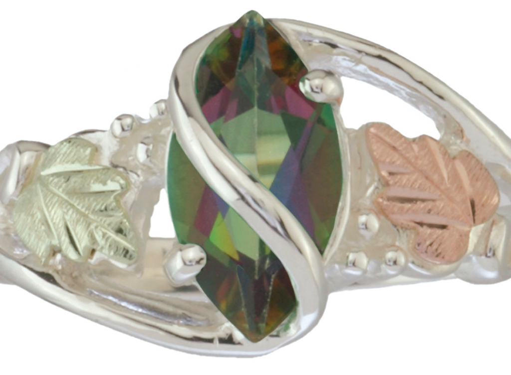 Mystic Fire Topaz Marquise Ring, Sterling Silver, 12k Rose Gold, 12k Green Gold Black Hills Gold Motif