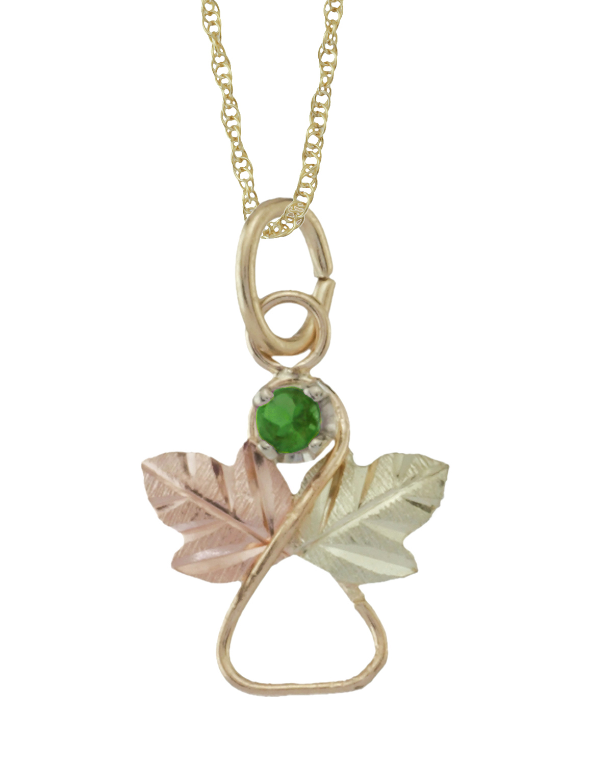 peridot-angel-heart-pendant-necklace-10k-yellow-gold-12k-green-and-rose-gold-black-hills-gold-motif-25211I Peridot Angel Heart Pendant Necklace, 10k Yellow Gold, 12k Green and Rose Gold Black Hills Gold Motif
