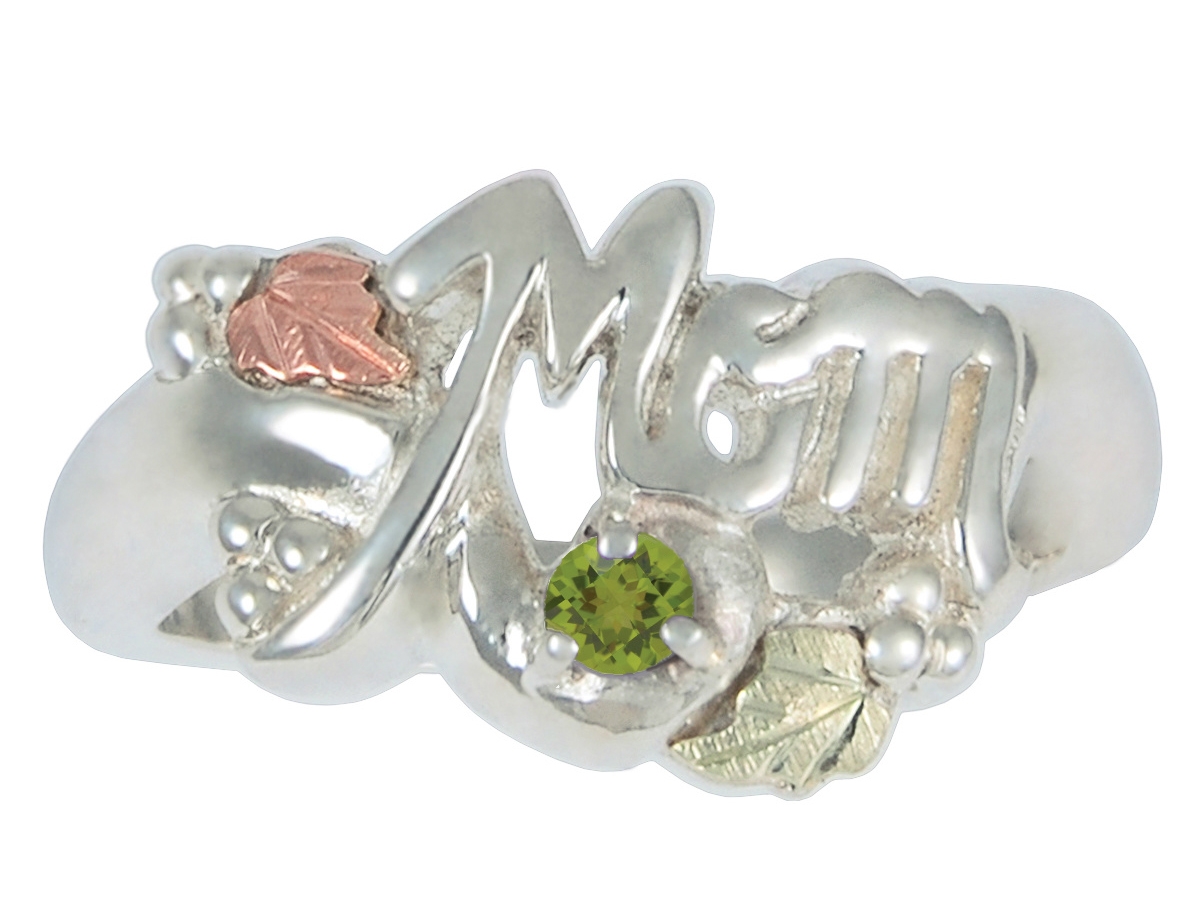 peridot-mom-ring-sterling-silver-on-black-hills-gold-40686I-GS-1200 Arizona Peridot 'Mom' Ring, Sterling Silver, 12k Green and Rose Gold Black Hills Gold Motif