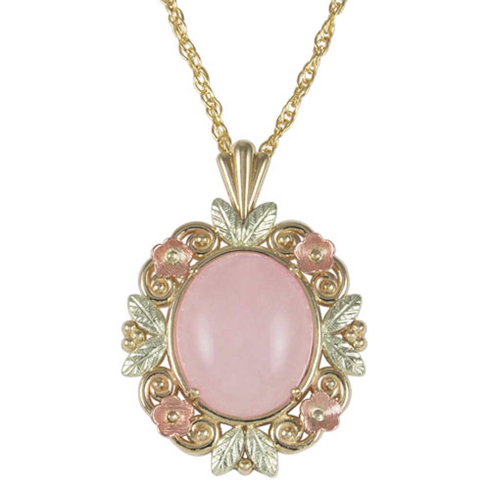 Rose Quartz Tri-Color Gold Necklace in Black Hills Gold Motif