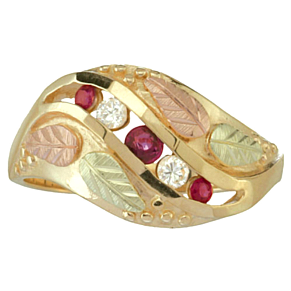 Ruby and Diamond Ring, 10k Yellow Gold, 12k Green and Rose Gold Black Hills Gold Motif