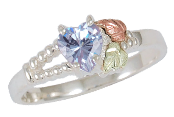 sterling-silver-black-hills-gold-lavendar-ice-cluster-ring-r-1797-V-GS Lavendar Ice Heart Ring, Sterling Silver, 12k Green and Rose Gold Black Hills Gold Motif