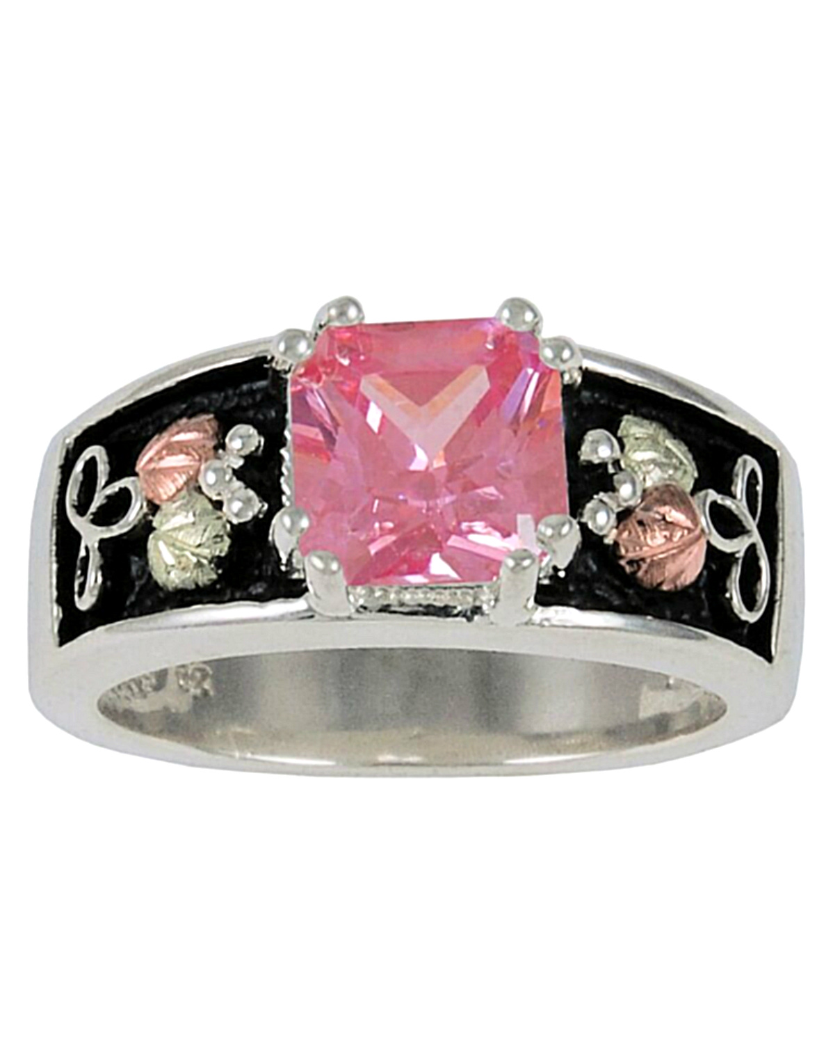 Pink Ice Ring, Sterling Silver, 12k Green and Rose Gold Black Hills Gold Motif