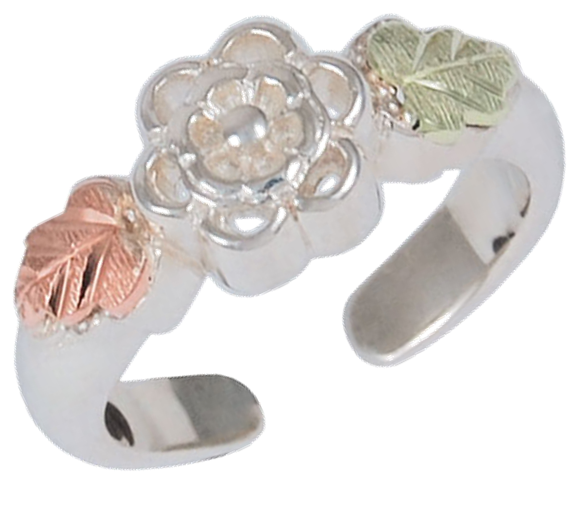 Flower Toe Ring, Sterling Silver, 12k Green and Rose Gold Ring Black Hills Motif.
