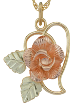 Open Heart with Rose Necklace in 10k Yellow Gold, 12k Green and Rose Gold Black Hills Gold Motif