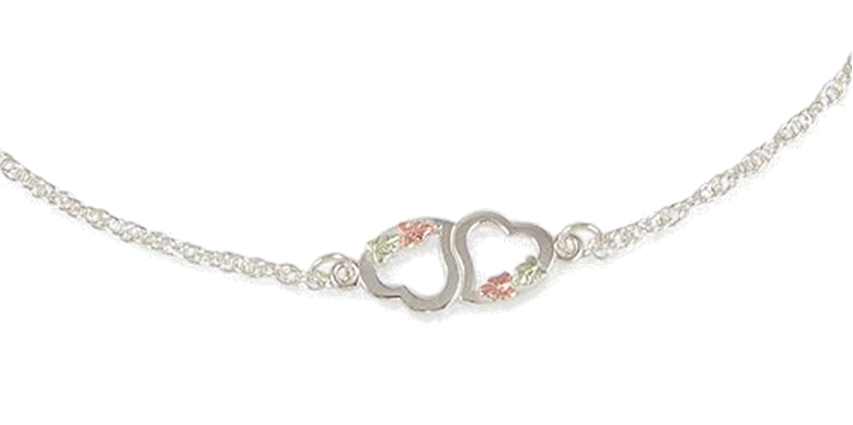 Two hearts sterling silver ankle bracelet and matching bracelet.