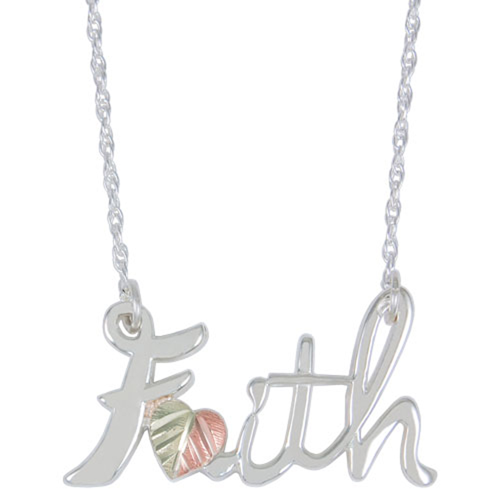 faith-black-hills-gold-necklace-3619-GS-1006 'Faith' Black Hills Gold Necklace, Sterling Silver, 12k Rose Gold, 12k Green Gold Black Hills Gold Motif