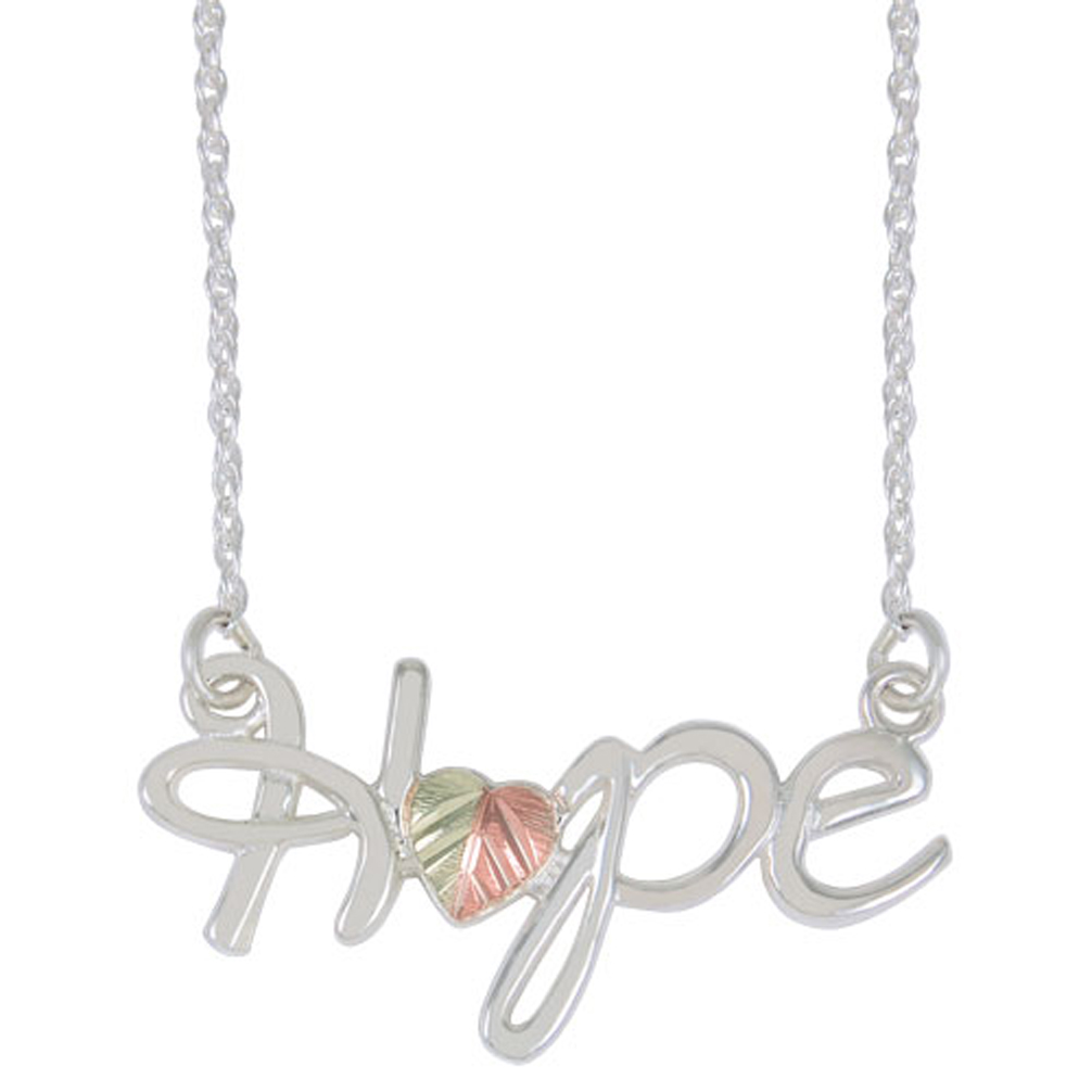 hope-black-hills-gold-necklace-3618-GS-1006 'Hope' Black Hills Gold Motif Necklace, Hope Floating Leaf Love Necklace, Sterling Silver, 12k Rose Gold, 12k Green Gold