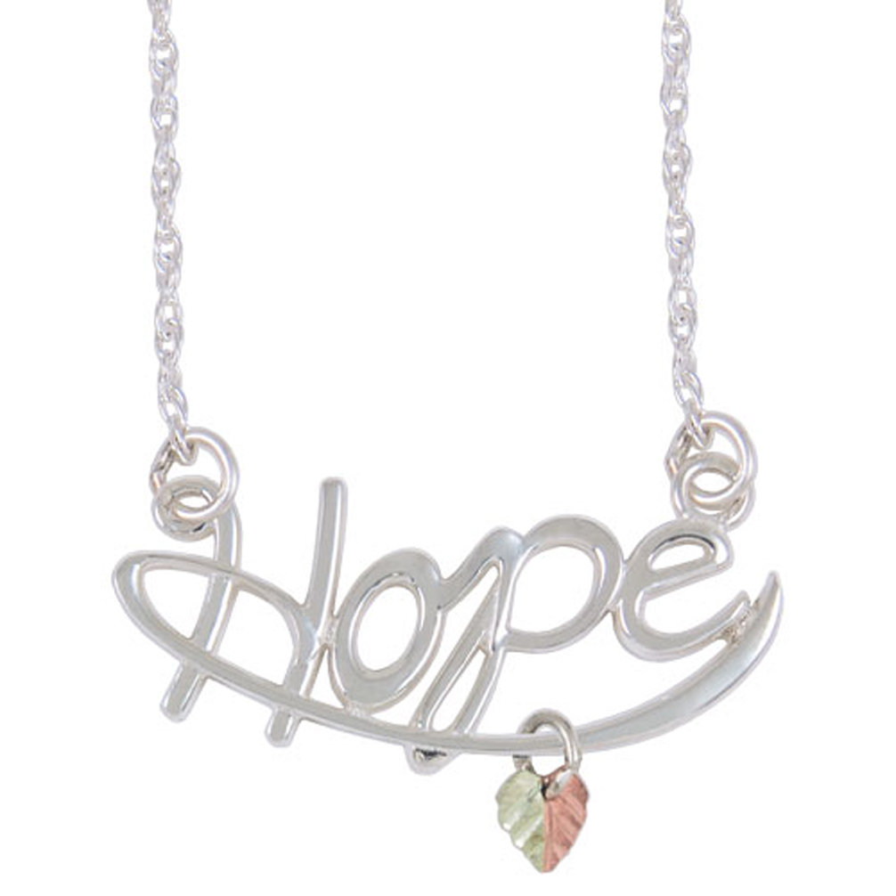 hope-floating-leaf-black-hills-gold-necklace-1006-3621-GS Hope Floating Leaf Love Necklace, Sterling Silver, 12k Rose Gold, 12k Green Gold Black Hills Gold Motif