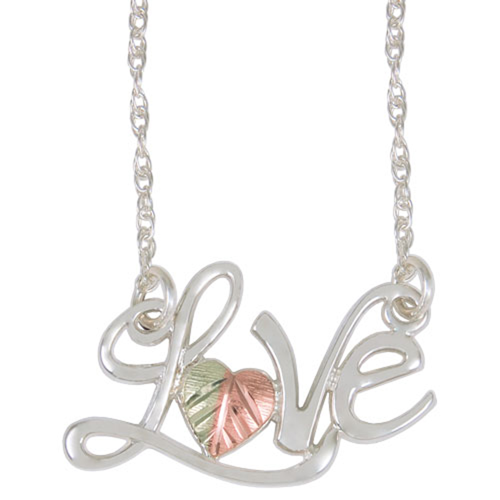 love-black-hills-gold-necklace-3616-GS-1006 'Love' Black Hills Gold Necklace, Sterling Silver, 12k Rose Gold, 12k Green Gold Black Hills Gold Motif