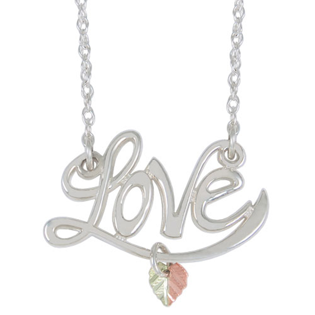 love-floating-feather-necklace-3615-GS-1006jpg 'Love' Floating Feather Necklace, Sterling Silver, 12k Rose Gold, 12k Green Gold Black Hills Gold Motif