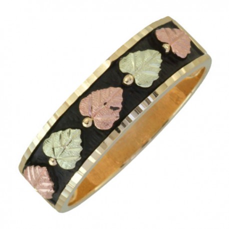 Antiqued 10k Yellow Gold and Black Band, 12k Rose Gold and !2k Green Gold Black Hills Gold Motif, Matching Rings for Men and Women.