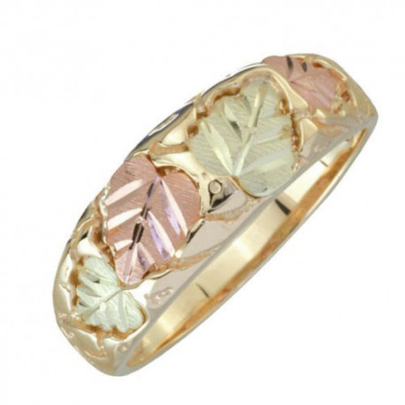 10k Yellow Gold Black Hills Gold Motif Band, 12k Rose Gold, 12k Green Gold.