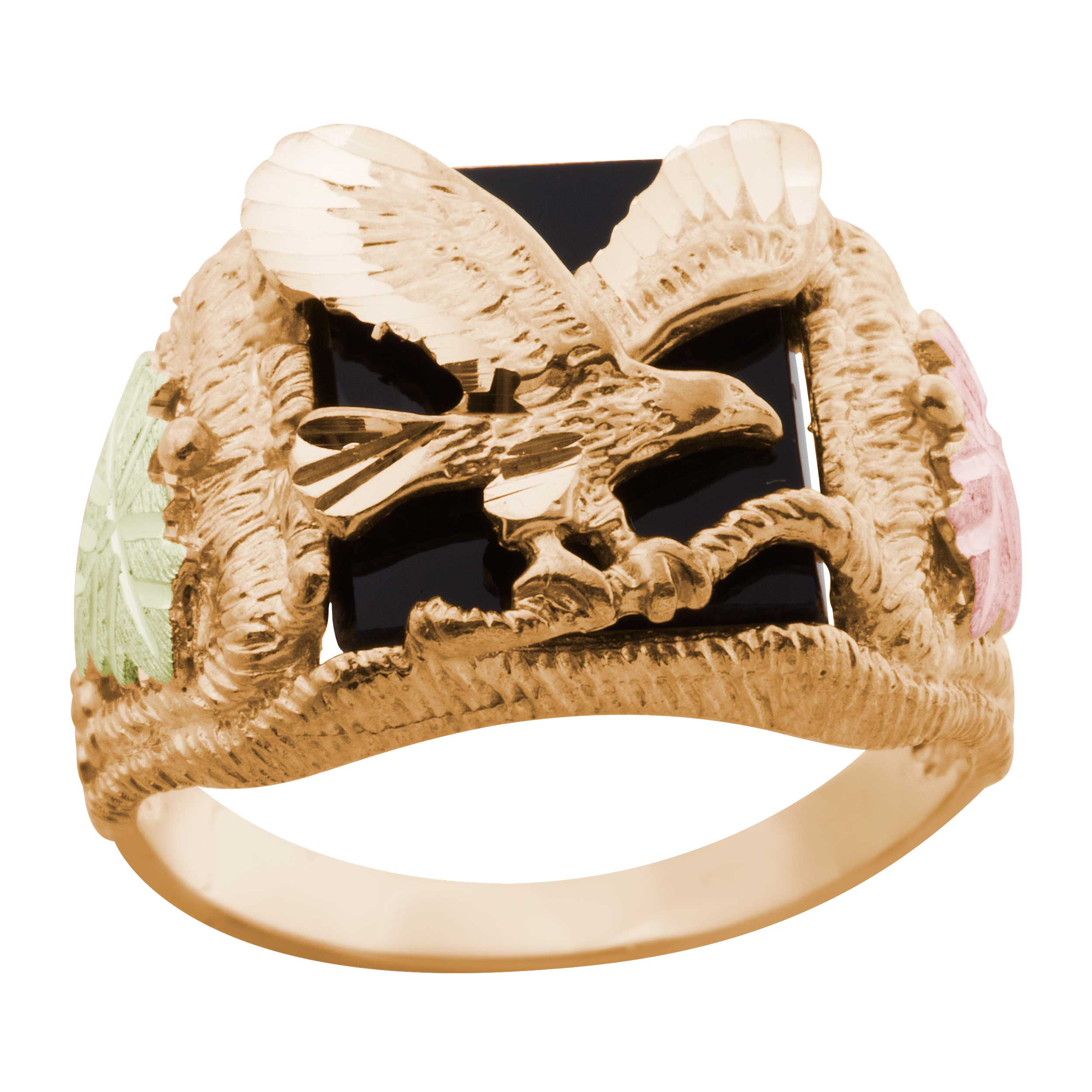 Rose Gold Men's Eagle Ring with Black Hills Gold motif 
