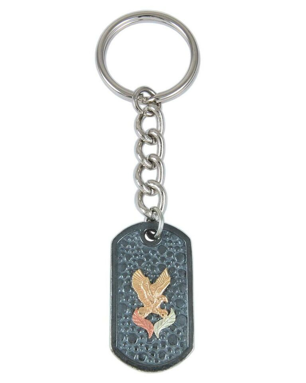 7244-OX-GS-81--sterling-silver-10k-1200 Gold Eagle Oxidized Key Chain, Sterling Silver, 10k Yellow Gold, 12k Green and Rose Gold Black Hills Gold Motif