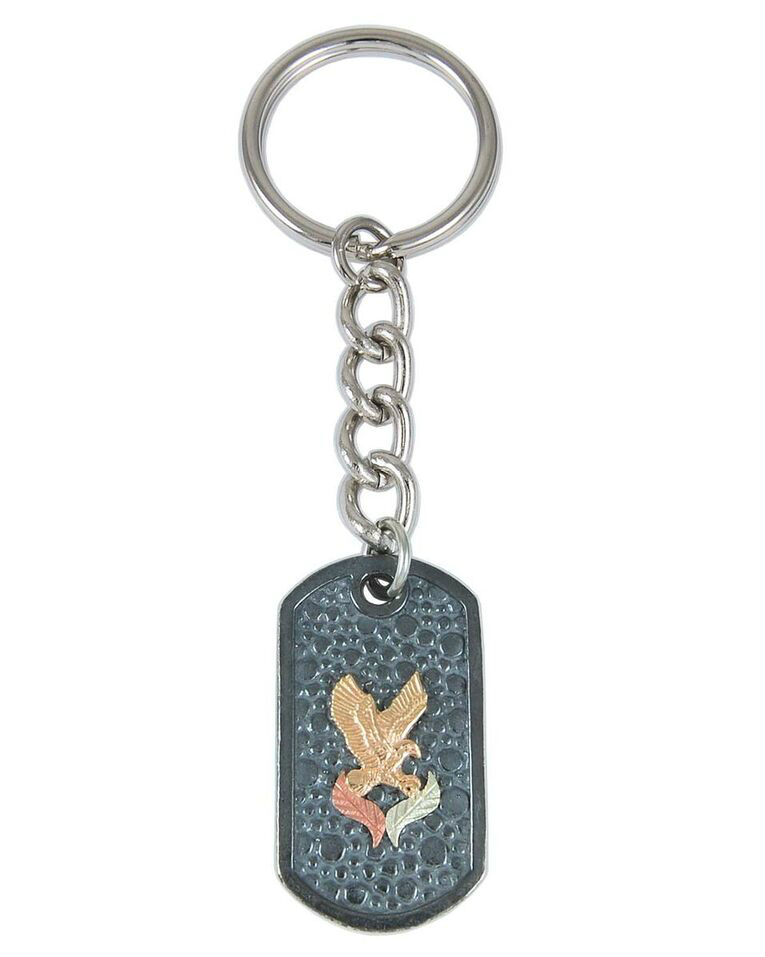 7244-OX-GS-81--sterling-silver-10k-500 Gold Eagle Oxidized Key Chain, Sterling Silver, 10k Yellow Gold, 12k Green and Rose Gold Black Hills Gold Motif
