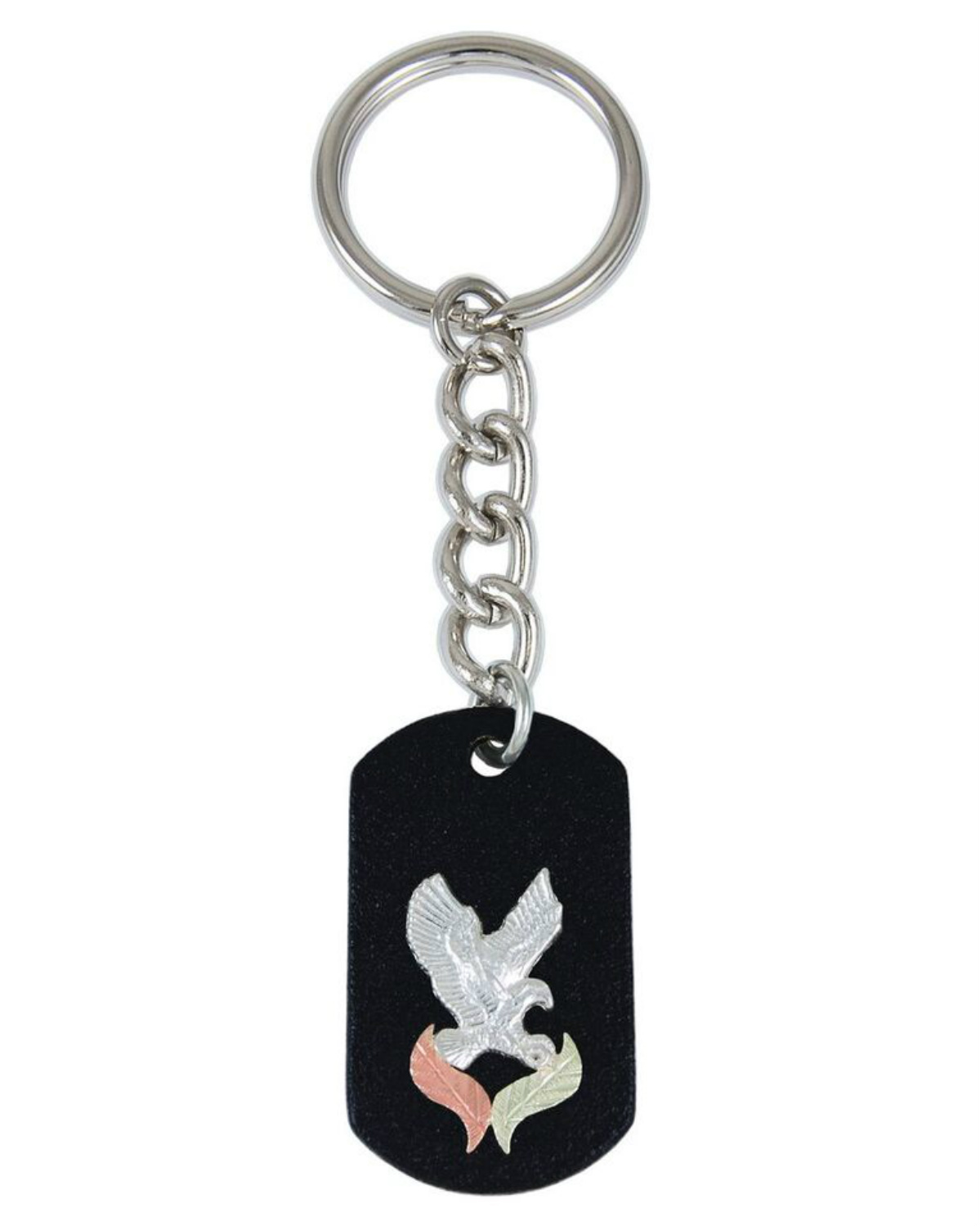7247-BR-GS-sterling-silver-1200 Black Powder Coat Eagle Key Chain, Sterling Silver, 10k Yellow Gold, 12k Green and Rose Gold Black Hills Gold Motif