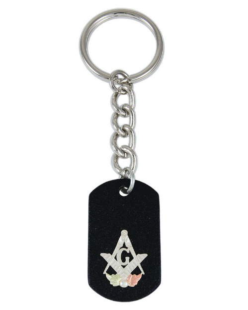 7248-BR-GS-sterling-silver-500 Black Podwer Coat Masonic Key Chain, Sterling Silver, 12k Green and Rose Gold Black Hills Gold Motif
