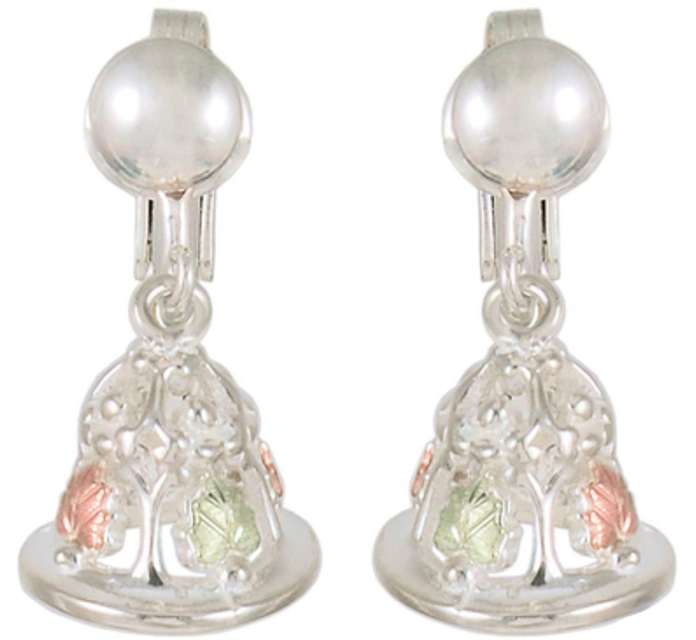 Bell Clip-On Drop Earrings, Sterling Silver, 12k Rose and Green Gold Black Hills Gold Motif