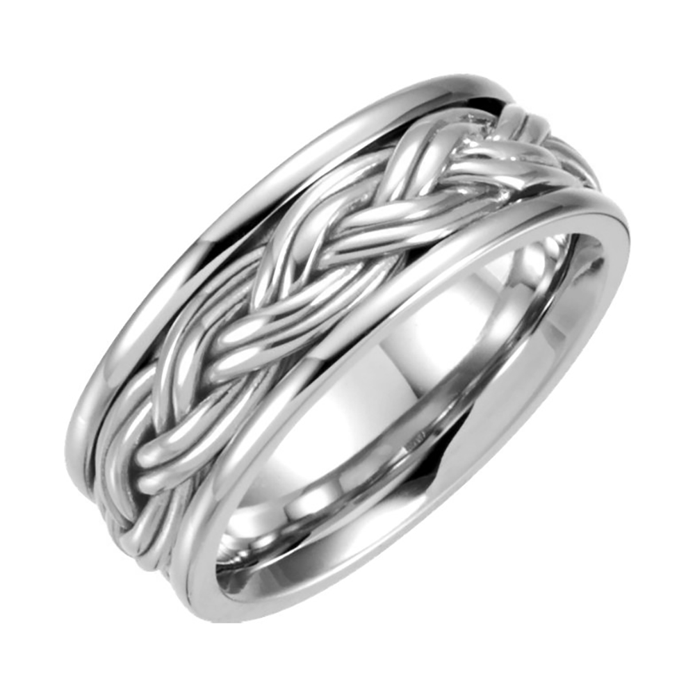 Comfort-Fit Hand-Woven Two-Tone Band, 8mm 14k White Gold