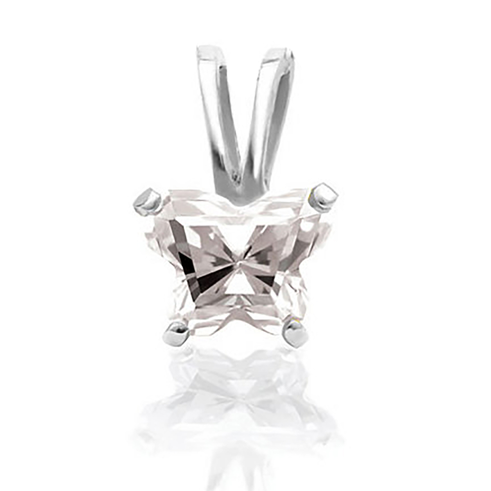 Girl's Bfly White Cubic Zirconia 10k White Gold Pendant