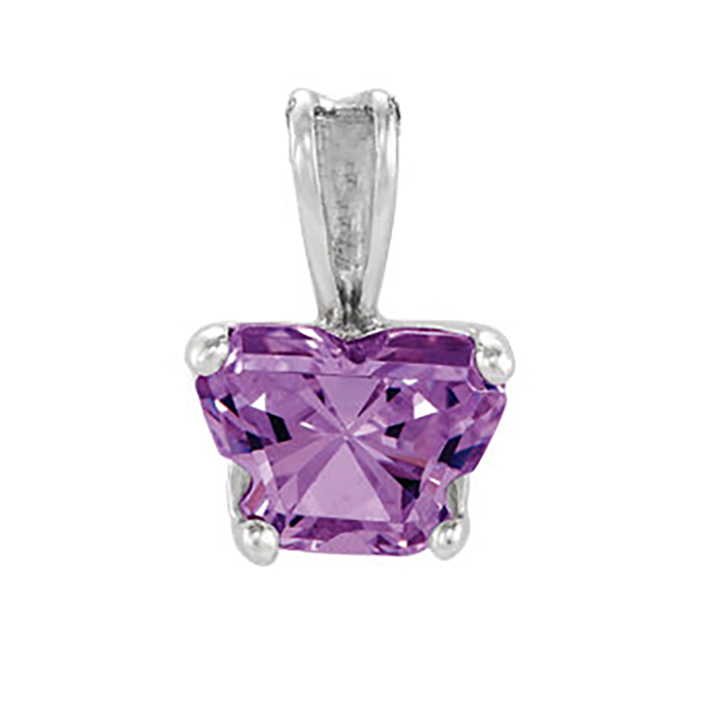 Girl's Bfly Purple Cubic Zirconia 10k White Gold Pendant