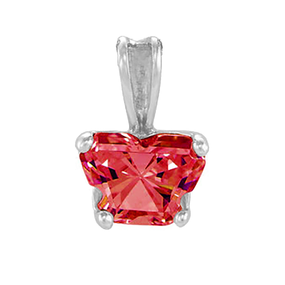 Girl's Bfly Red Cubic Zirconia 10k White Gold Pendant