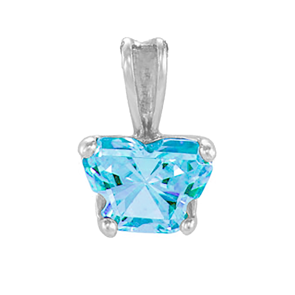 Girl's Bfly Light Blue Cubic Zirconia 10k White Gold Pendant 