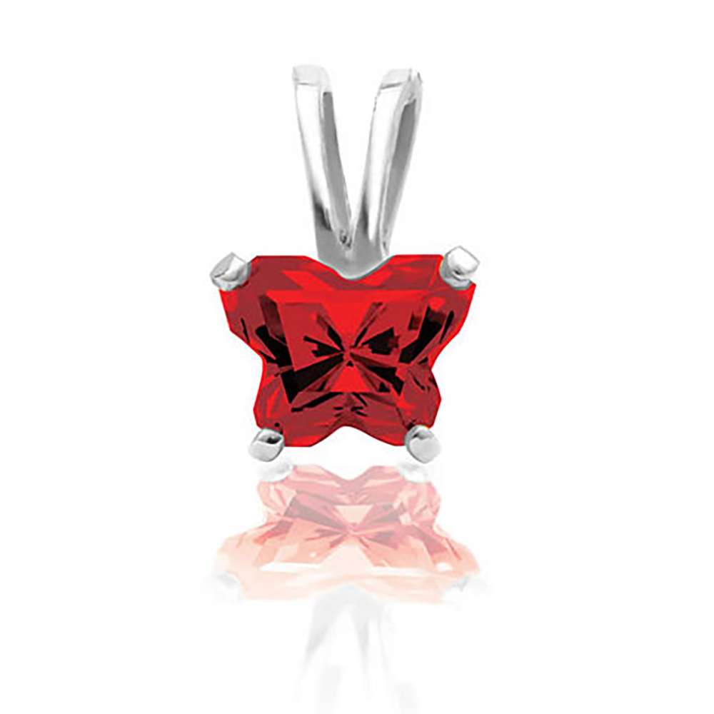 Girl's Bfly Red Cubic Zirconia Sterling Sliver Pendant