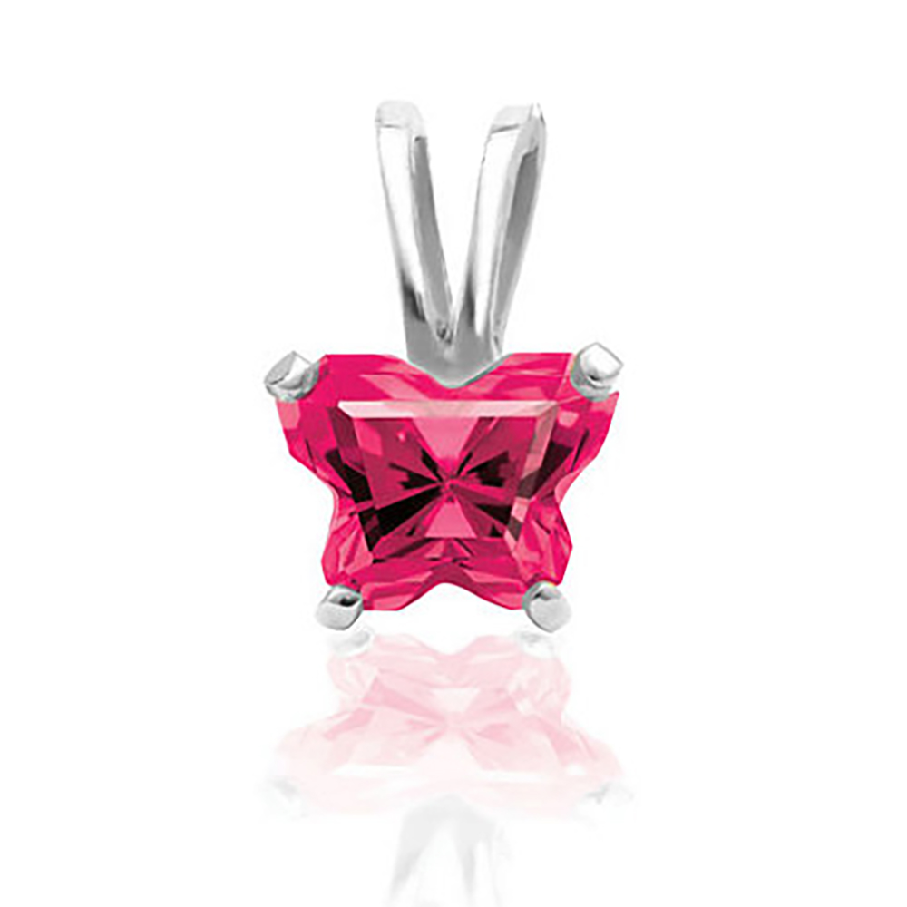 Girl's Bfly Fuchsia Cubic Zirconia Sterling Silver Pendant