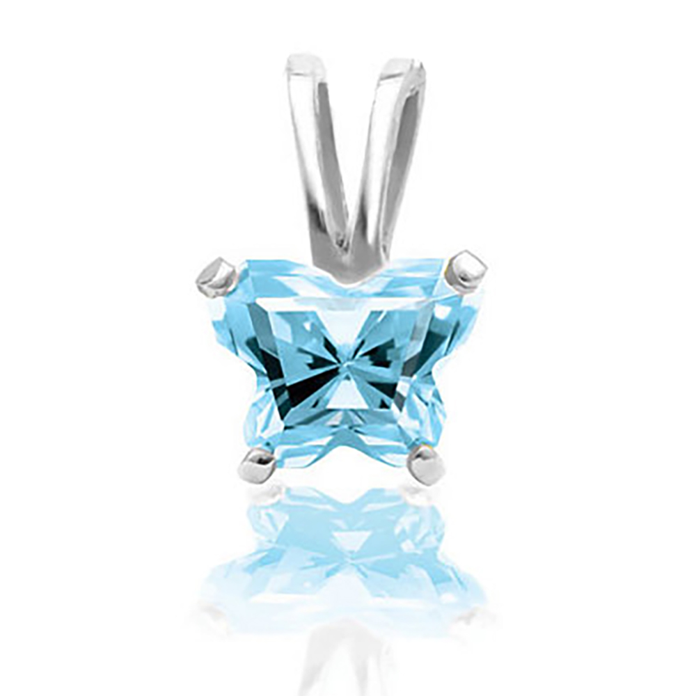 Girl's Bfly Light Blue Cubic Zirconia Sterling Silver Pendant