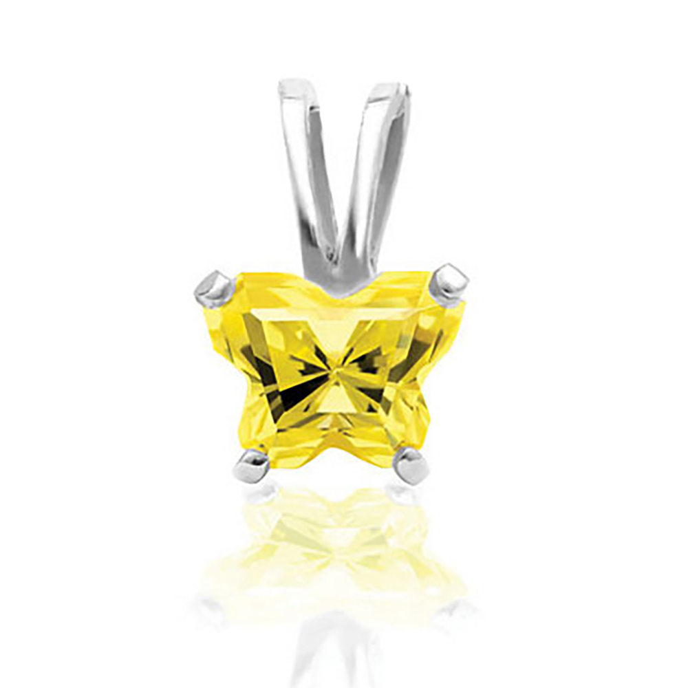 Girl's Bfly Yellow Cubic Zirconia 14k White Gold Pendant