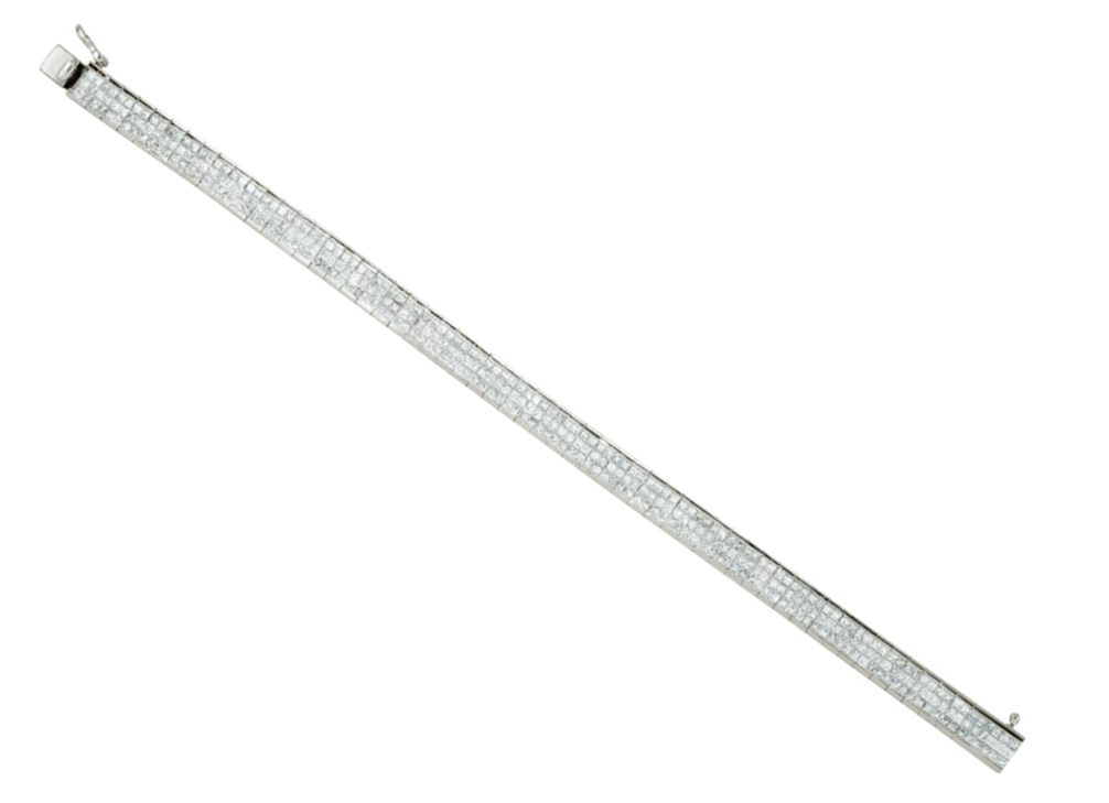 Fancy 8 3/8 CTW Diamond Line Bracelet, 14k White Gold, 7.5"
