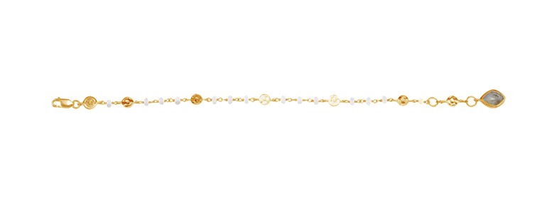 Vermeil Moonstone and Labradorite Bracelet, 18k Yellow Gold, 7.5"