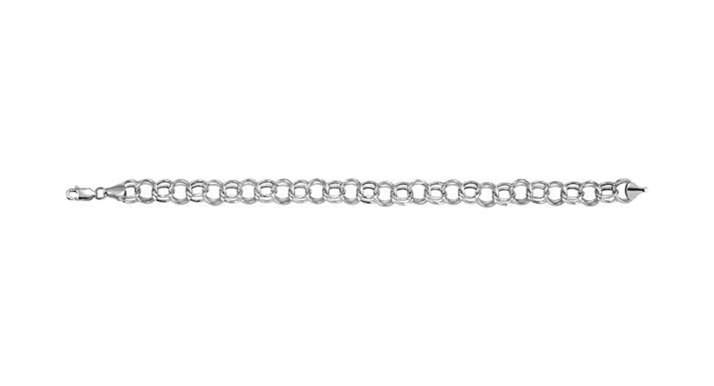 Double Link 5.7 mm Charm Bracelet, 14k White Gold, 7.25"