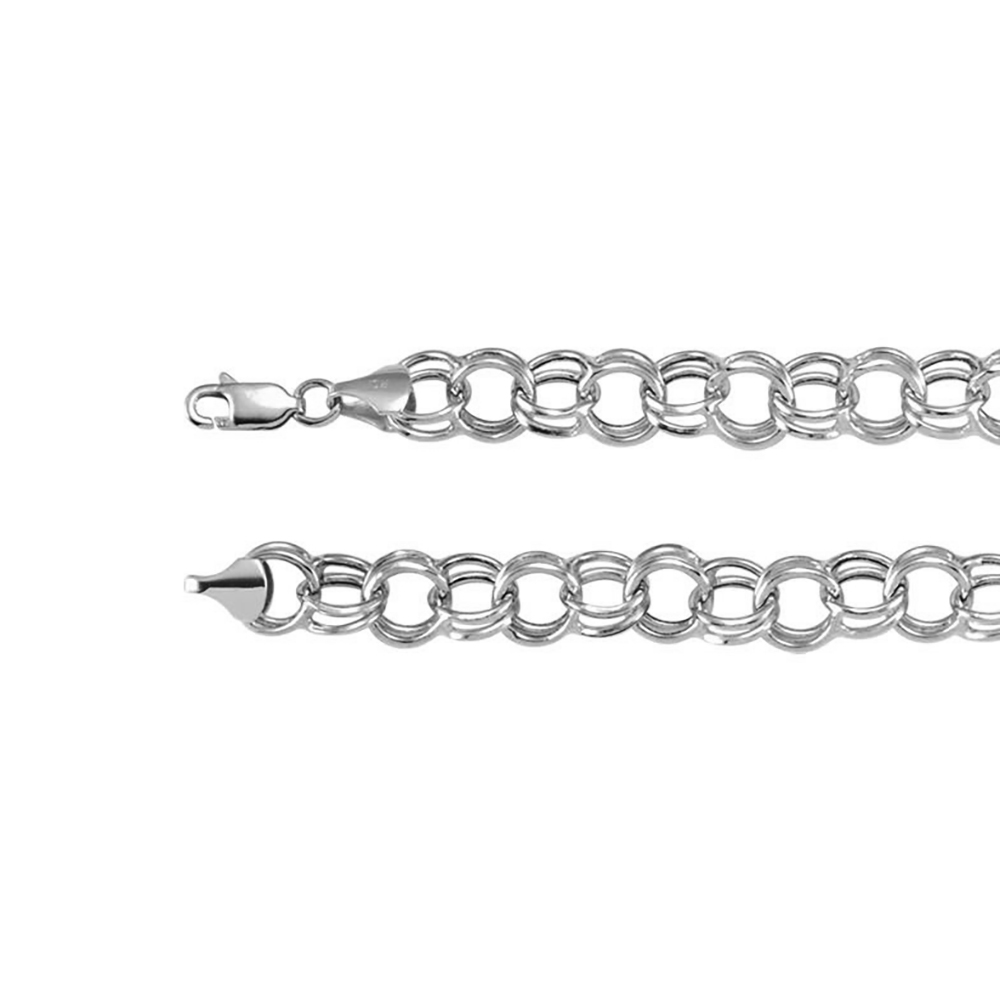 Double Link 5.7 mm Charm Bracelet, 14k White Gold, 7.25"