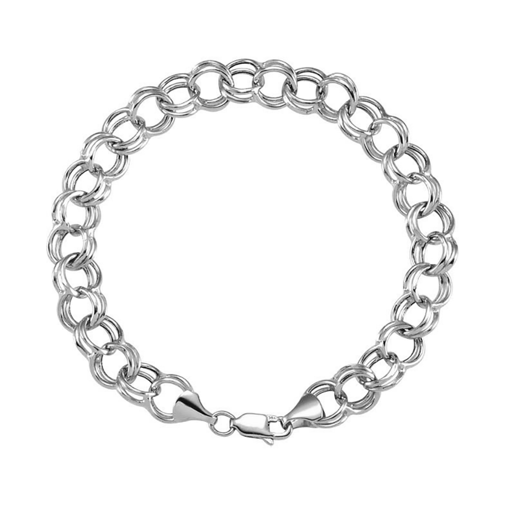 Double Link 5.7 mm Charm Bracelet, 14k White Gold, 7.25"