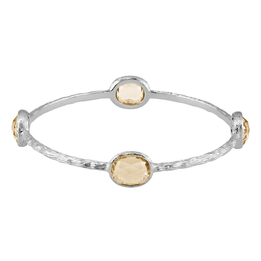 Oval Honey Citrine Bangle Bracelet, 14k Yellow Gold Plated Sterling Silver, 8"