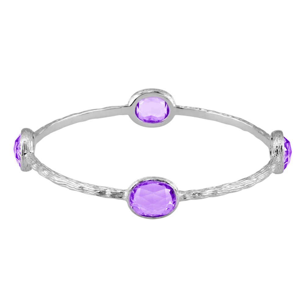 Oval Moonshine Amethyst Bangle Bracelet, 14k Yellow Gold Plated and Sterling Silver, 8"