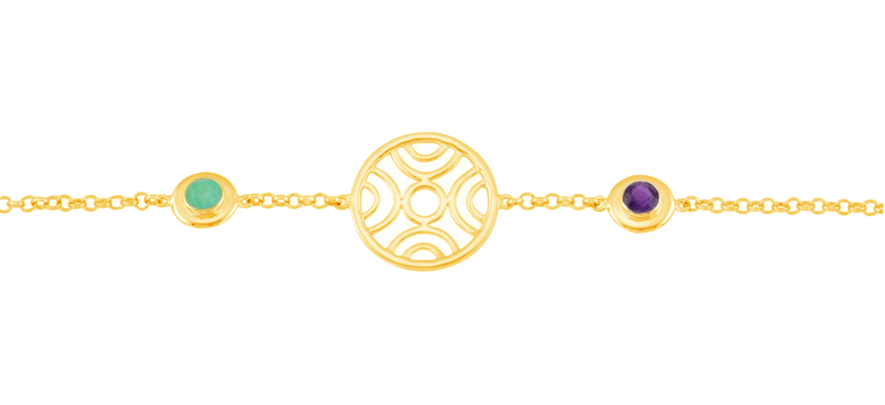 Round Amethyst And Chrysoprase Deco Bracelet, 18k Yellow Gold Vermeil