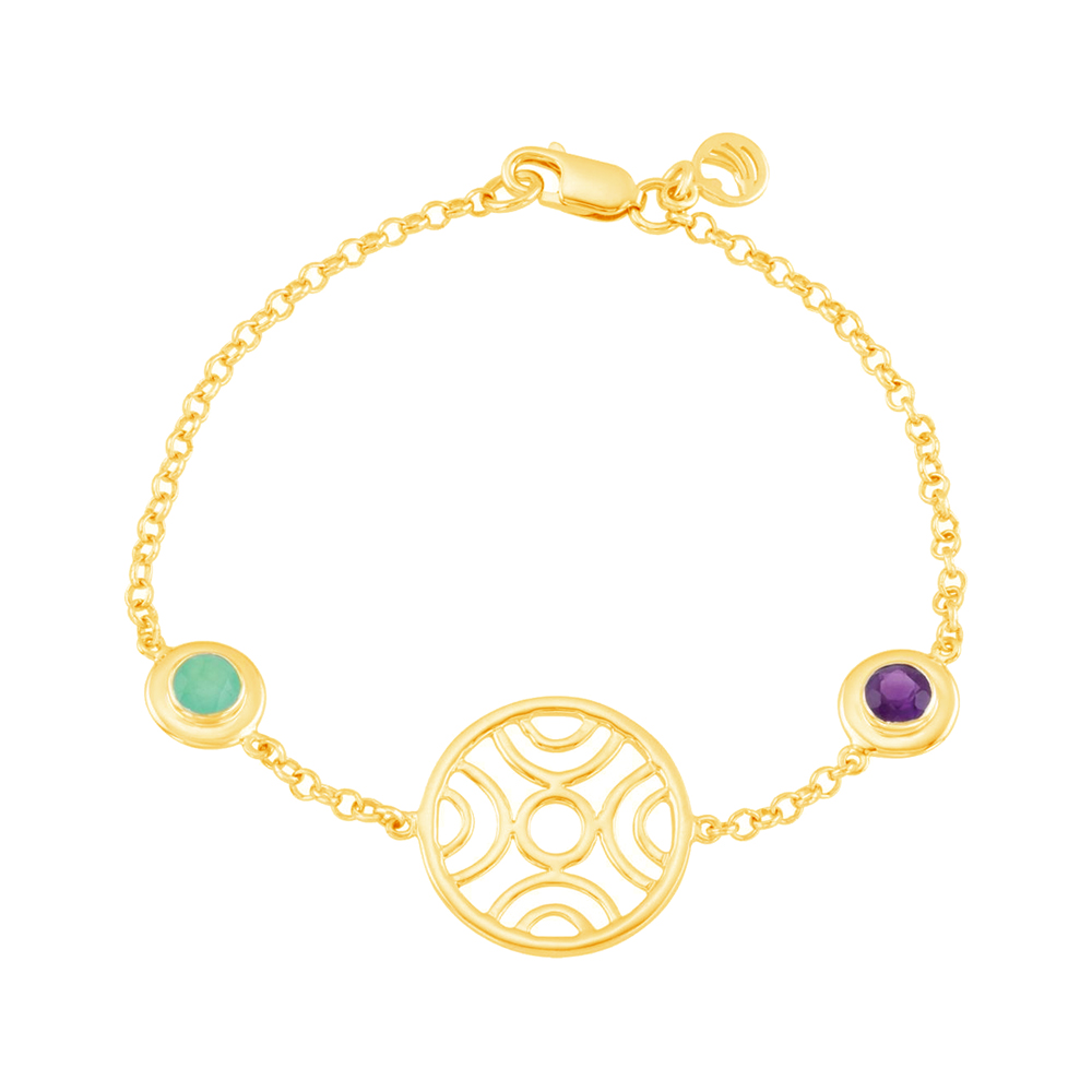 Round Amethyst And Chrysoprase Deco Bracelet, 18k Yellow Gold Vermeil